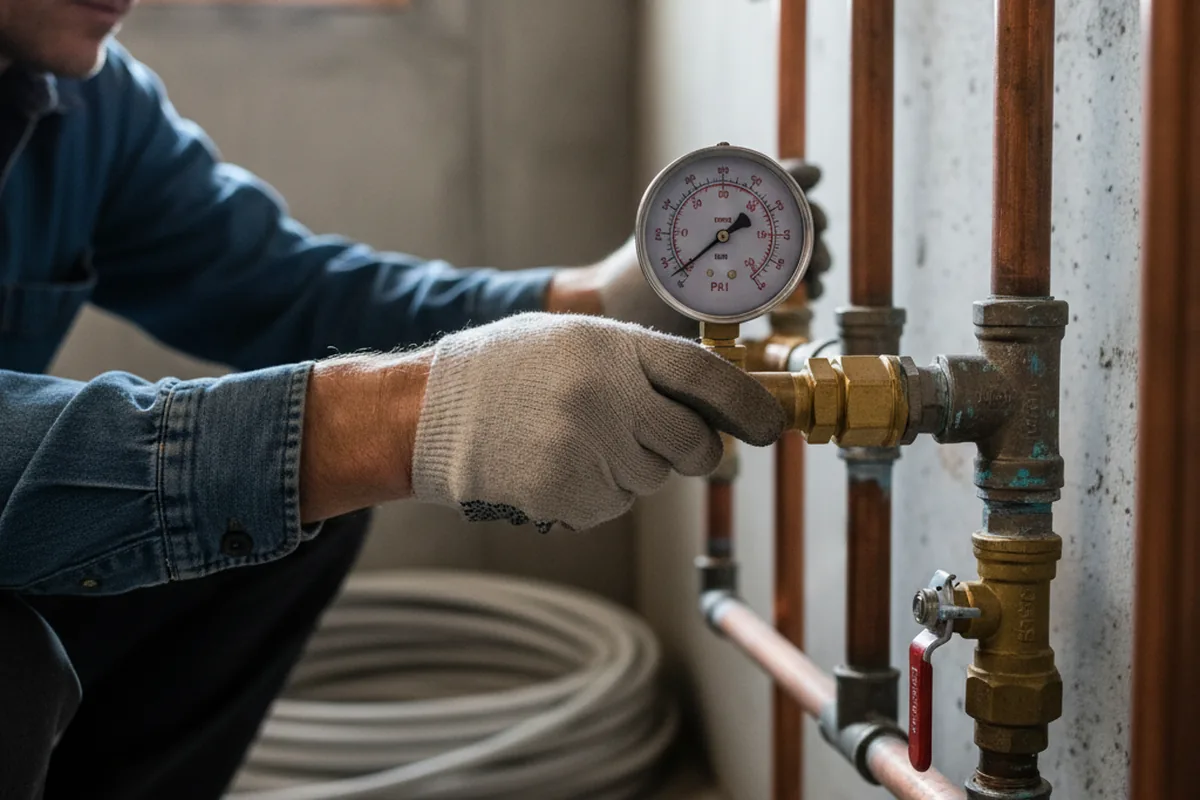 Pressure testing a repaired line during Water Line Repair in Shorter
